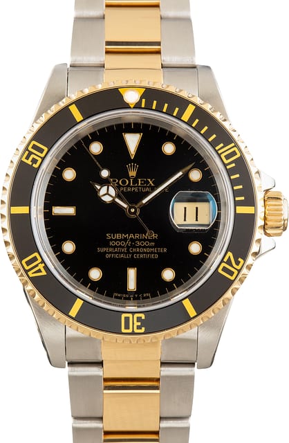 Pre-Owned Black Dial Rolex Submariner 16613 Two Tone