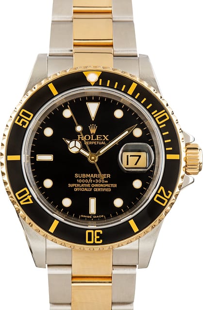 Pre-Owned Rolex Submariner Black Dial Ref 16613 Two Tone