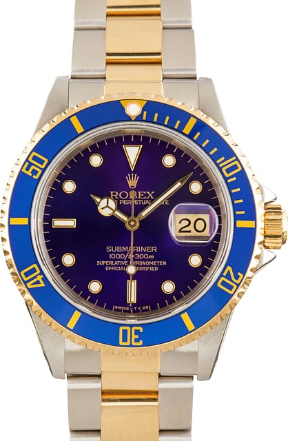 Pre-Owned Blue Dial Rolex Submariner 16613 Steel & Gold