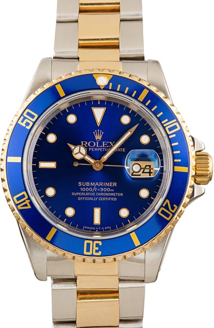 Used Rolex Submariner Steel & 18k Yellow Gold Ref 16613 Bluesy