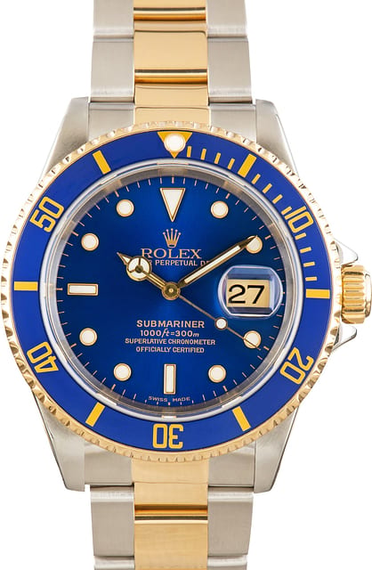 Pre-Owned Rolex Submariner Stainless Steel & Yellow Gold ref 16613 Bluesy