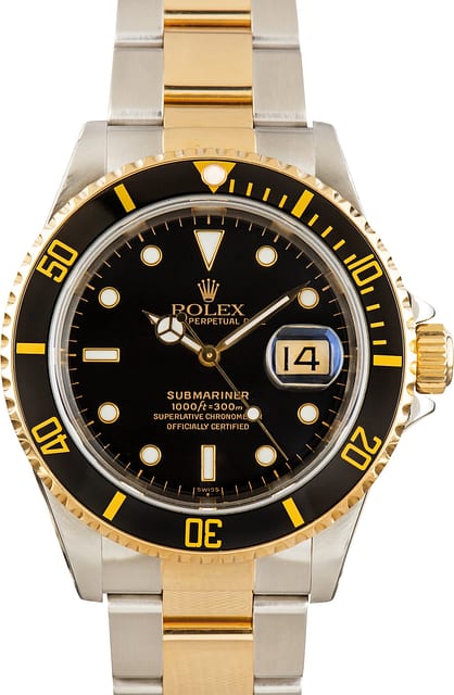 189042 Pre-Owned Two-Tone Rolex Submariner ref 16613 Black Dial