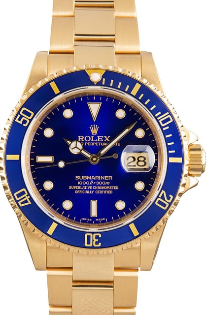 Used Rolex Submariner ref 16618 18k Yellow Gold