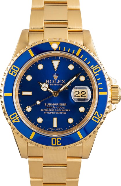 Used Rolex Submariner 16618 Yellow Gold