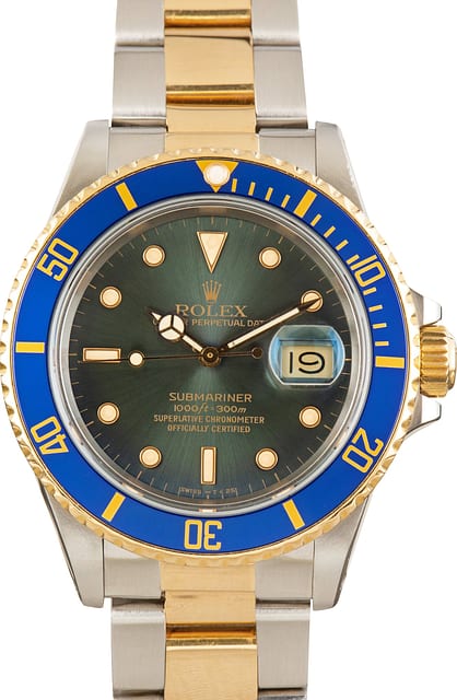 Pre-Owned Two Tone Rolex Submariner ref 16803 Blue Dial