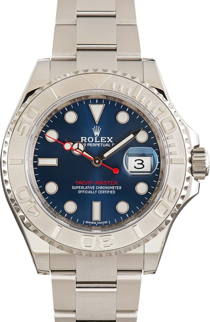 Pre-owned Platinum Bezel Rolex Yacht-Master 40 ref 116622 Blue Dial
