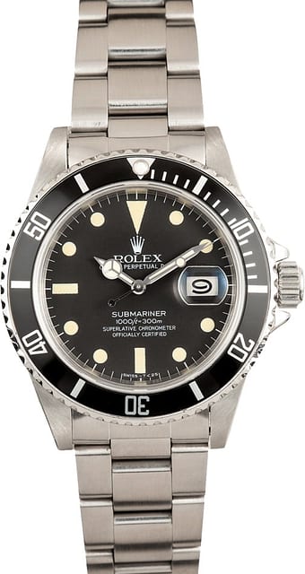 Mens Stainless Rolex Submariner 16800 Black Dial