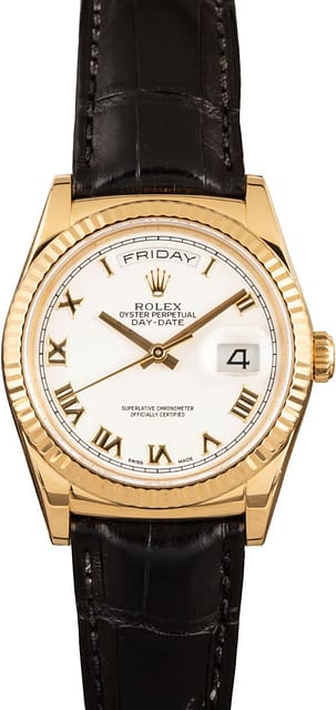 Pre-Owned Rolex Day-Date 118138 White Roman Dial