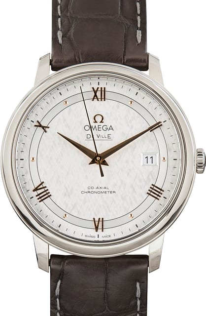 Pre-Owned Omega De Ville Prestige Silver Silk Pattern Dial