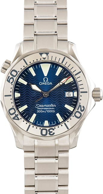 Pre-Owned Steel Omega Seamaster Blue Dial