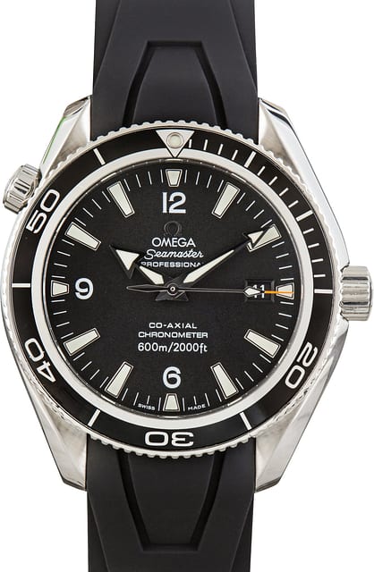 Pre-Owned Steel on Rubber Omega Seamaster Black Dial