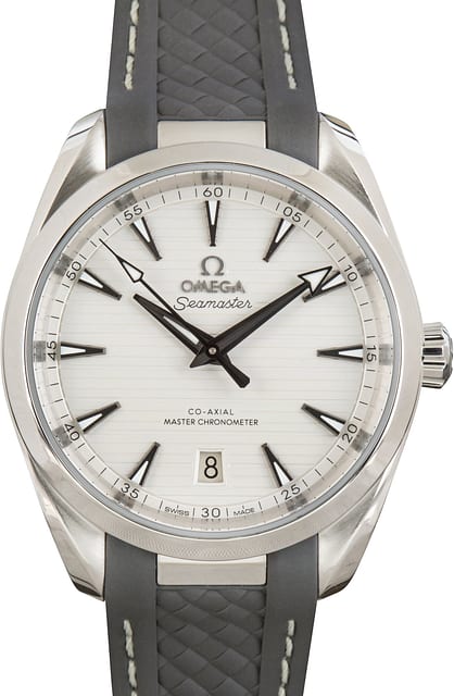 Pre-Owned Steel on Rubber Omega Seamaster Silver Dial Aqua Terra