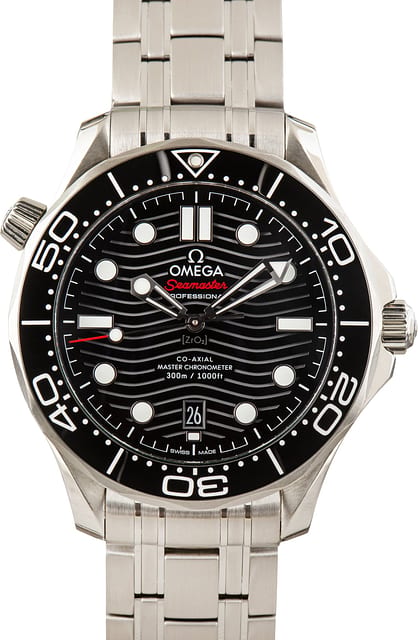 Used Stainless Steel Omega Seamaster Diver 300M Black Wave Dial