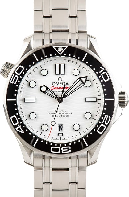 Pre-owned Steel Omega White Dial Seamaster Diver 300M