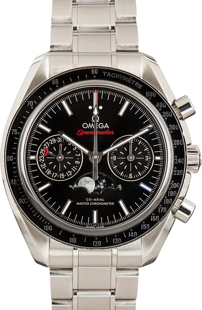 Pre-Owned Black Dial Omega Speedmaster Moonphase Stainless Steel