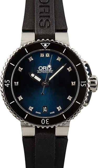 Ladies Oris Aquis Date Blue Diamond Dial