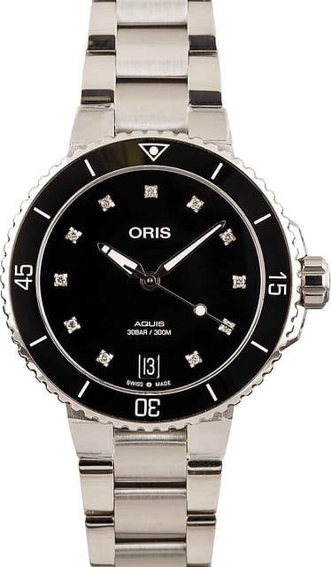 Womens Oris Aquis Date Black Diamond Dial