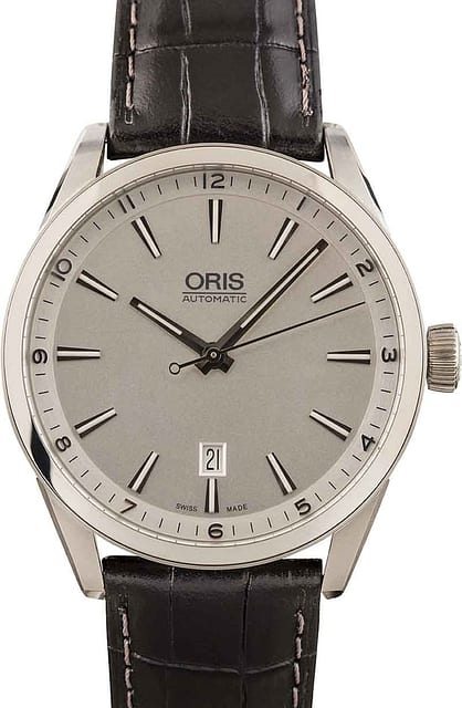 Oris Artix Date Steel on Black Leather Strap
