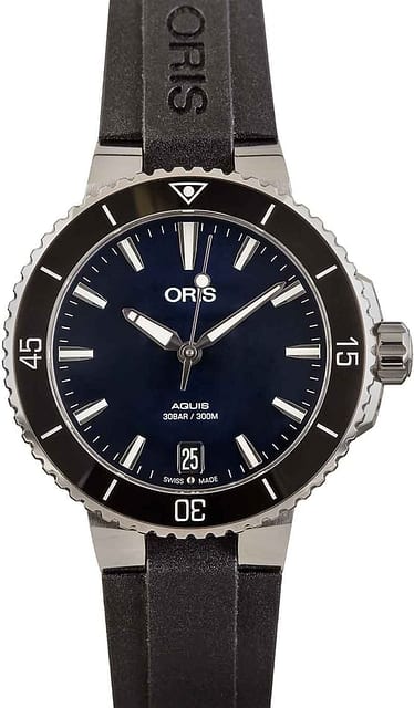Ladies Oris Aquis Date Stainless Steel Blue Dial