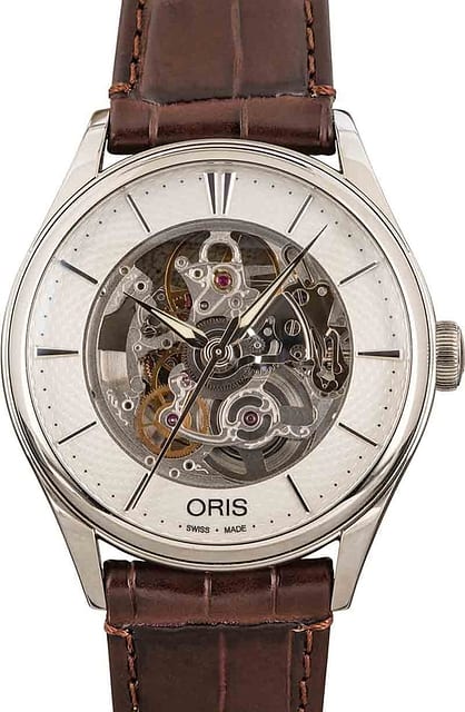 Oris Artelier Skeleton Stainless Steel on Brown Leather Strap