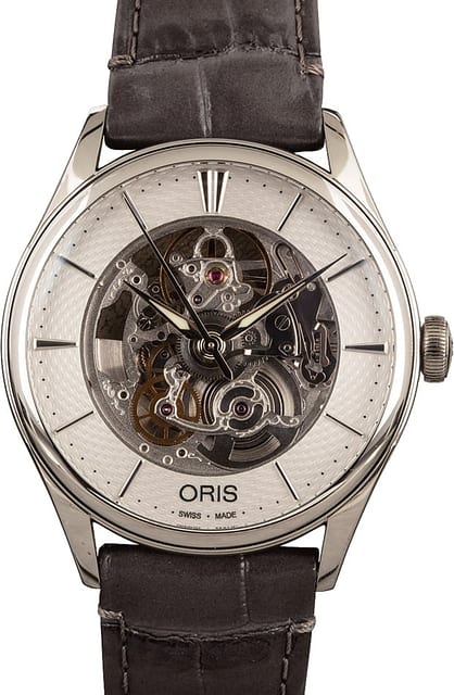 Mens Oris Artelier Skeleton Leather Strap