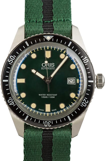 Oris Divers Sixty-Five Steel on Green NATO Strap
