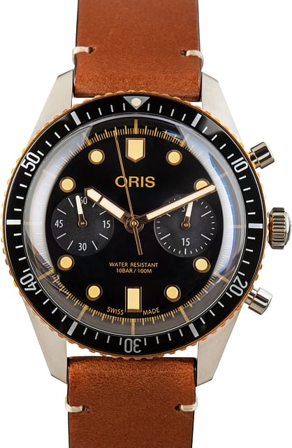 Oris Divers Sixty-Five Chronograph Black Dial & Leather Strap