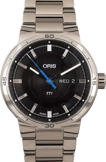 Mens Oris TT1 Day Date Stainless Steel Black Dial
