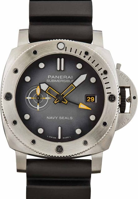 Pre-Owned Panerai Submersible GMT Navy SEALs PAM01323 Stainless Steel