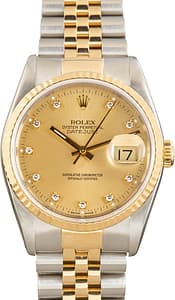 Rolex Datejust 36 Ref 16233 Champagne Diamond Dial