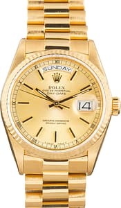 Pre-Owned Rolex Day-Date 36 Yellow Gold 18038 Champagne Dial