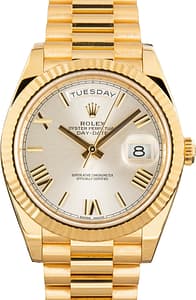 Used Rolex Day-Date 40 Silver Roman Dial 228238 18k Yellow Gold