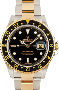 Pre-Owned Two Tone Rolex GMT-Master II Ref 16713 Black Dial