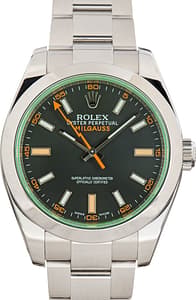 Pre-owned Rolex Milgauss Green Crystal ref 116400V Black Dial