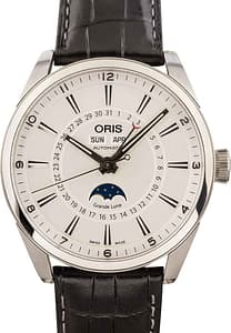 Oris Artix Complication Steel on Black Leather Strap
