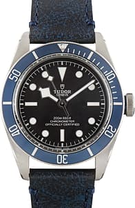 Used Blue Bezel Tudor Black Bay Ref 79230B Steel on Leather