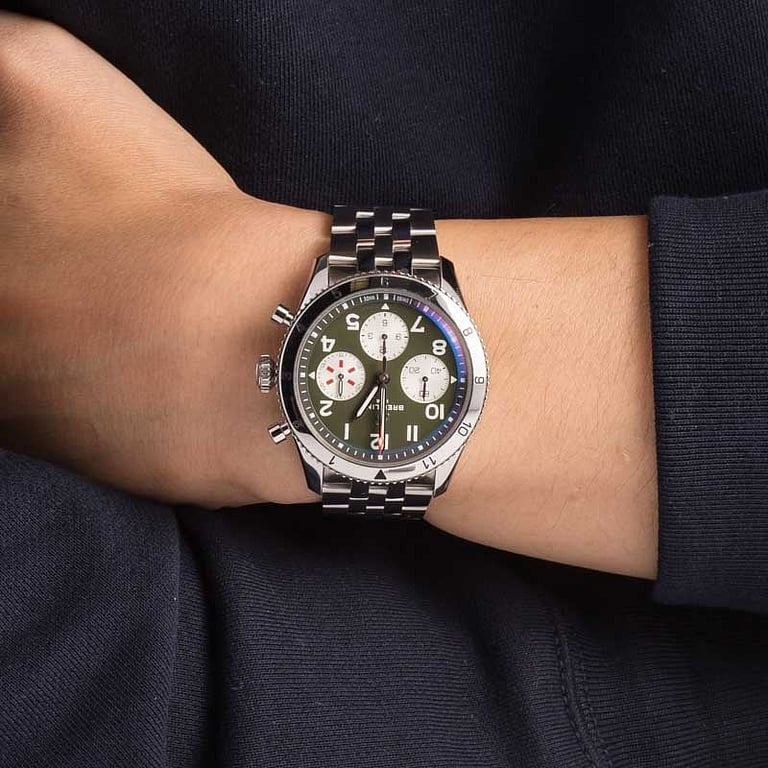 Pre-owned Breitling Classic AVI Chronograph 42 Curtiss Warhawk Green Dial