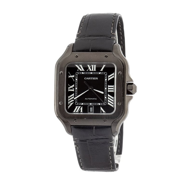 Pre-Owned Santos de Cartier WSSA0039 Large Black Steel Model