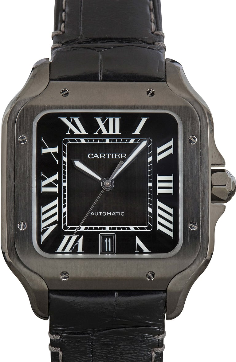 Pre-Owned Santos de Cartier WSSA0039 Large Black Steel Model