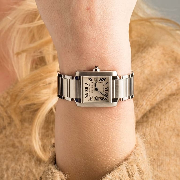 Pre-owned Cartier Tank Francaise W51011Q3 Silver Roman Dial