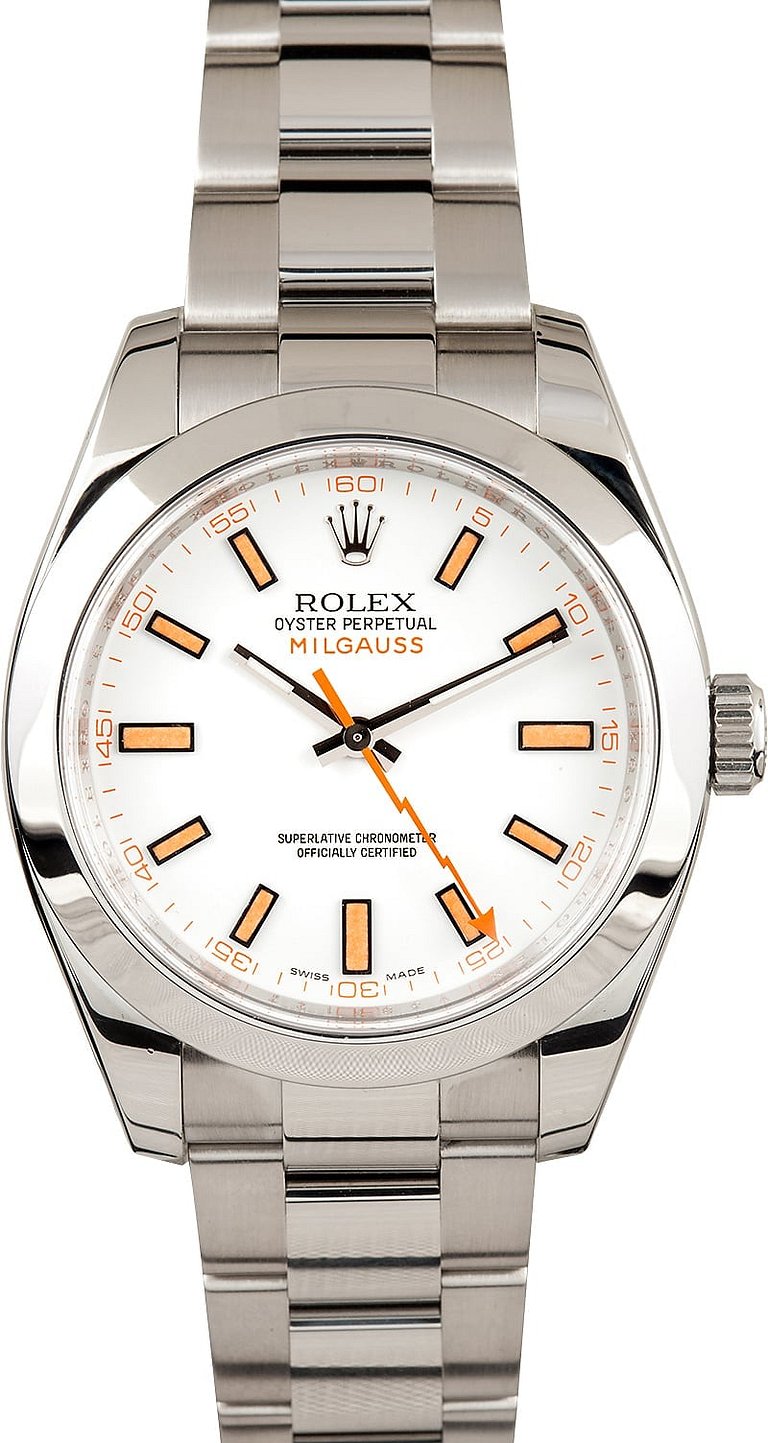 Rolex Milgauss 116400 White Dial with Orange Markers