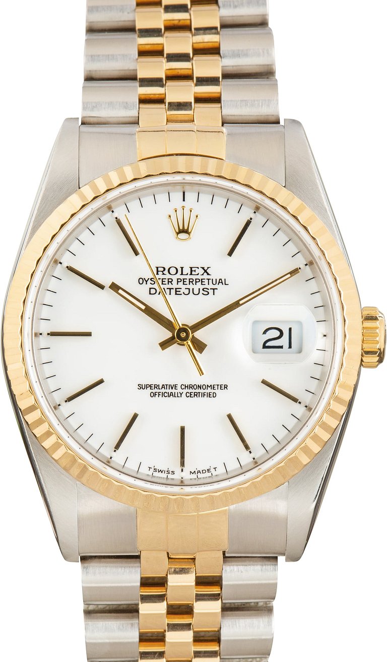 Pre-Owned Rolex Datejust 36 Ref 16233 White Index Dial