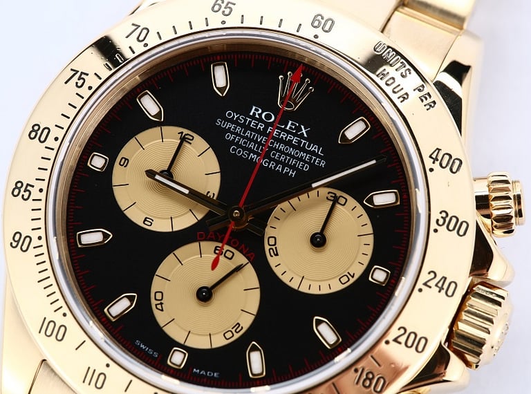 Rolex Daytona 18K Yellow Gold Black Dial 116528 Certified Pre Owned