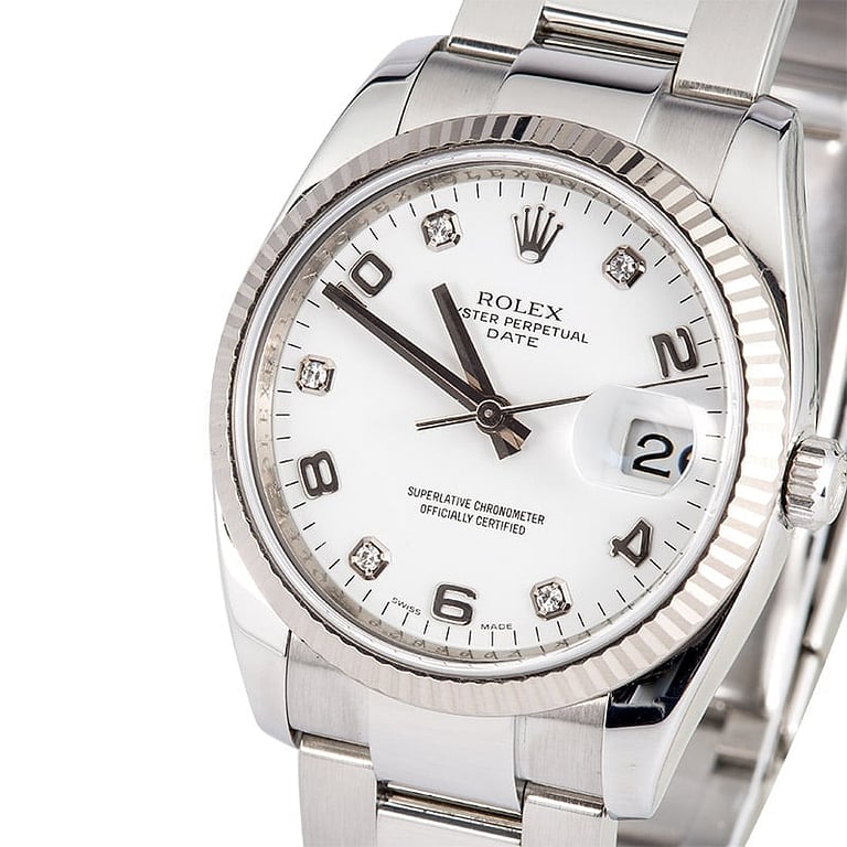 Rolex Date 115234 White Diamonds