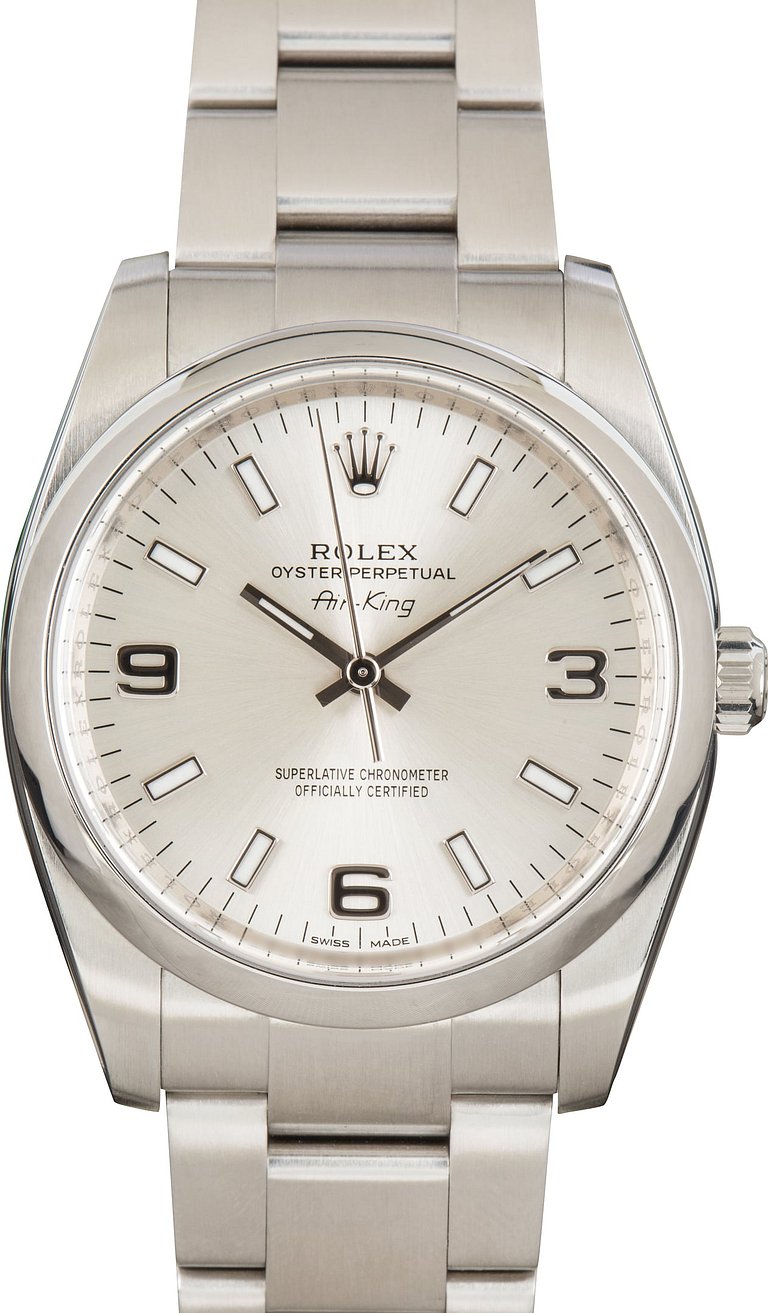 Pre-Owned Rolex Air-King ref 114200 Silver Dial