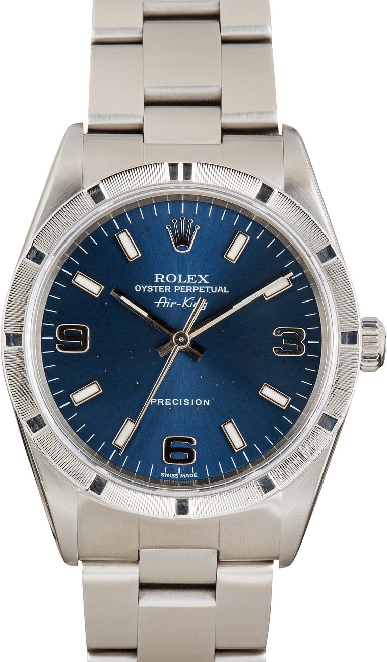 Pre-Owned Rolex Air-King ref 14010 Blue Arabic Dial