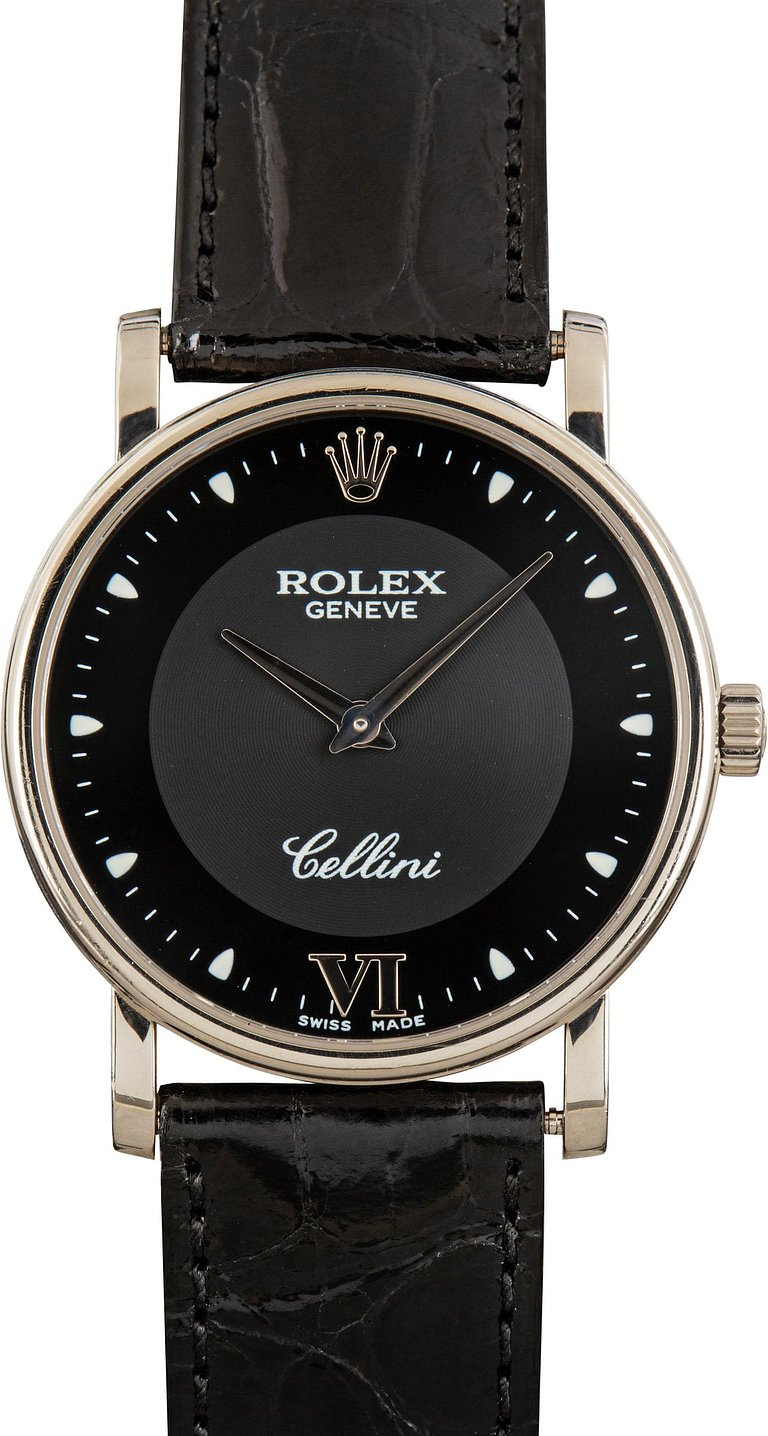 Rolex Cellini Black Dial Ref 5115 18k White Gold