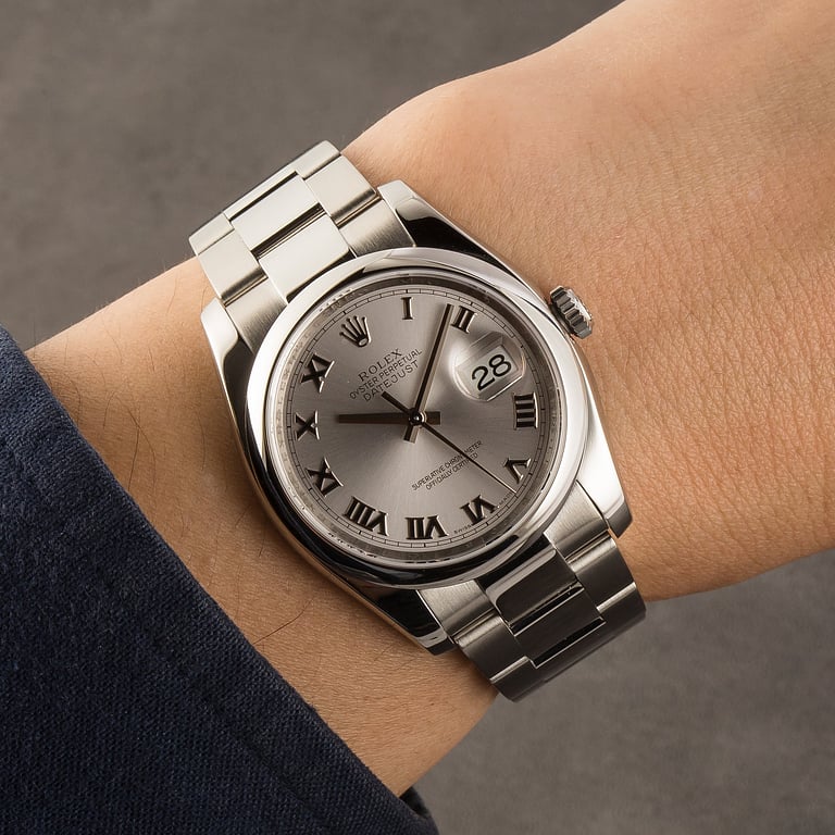 Used Stainless Steel Rolex Datejust 36 Rhodium Dial 116200