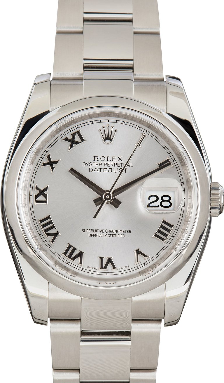 Used Stainless Steel Rolex Datejust 36 Rhodium Dial 116200