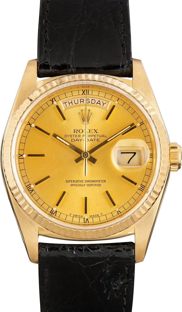 Pre Owned Rolex Day-Date 18038 Leather Bracelet